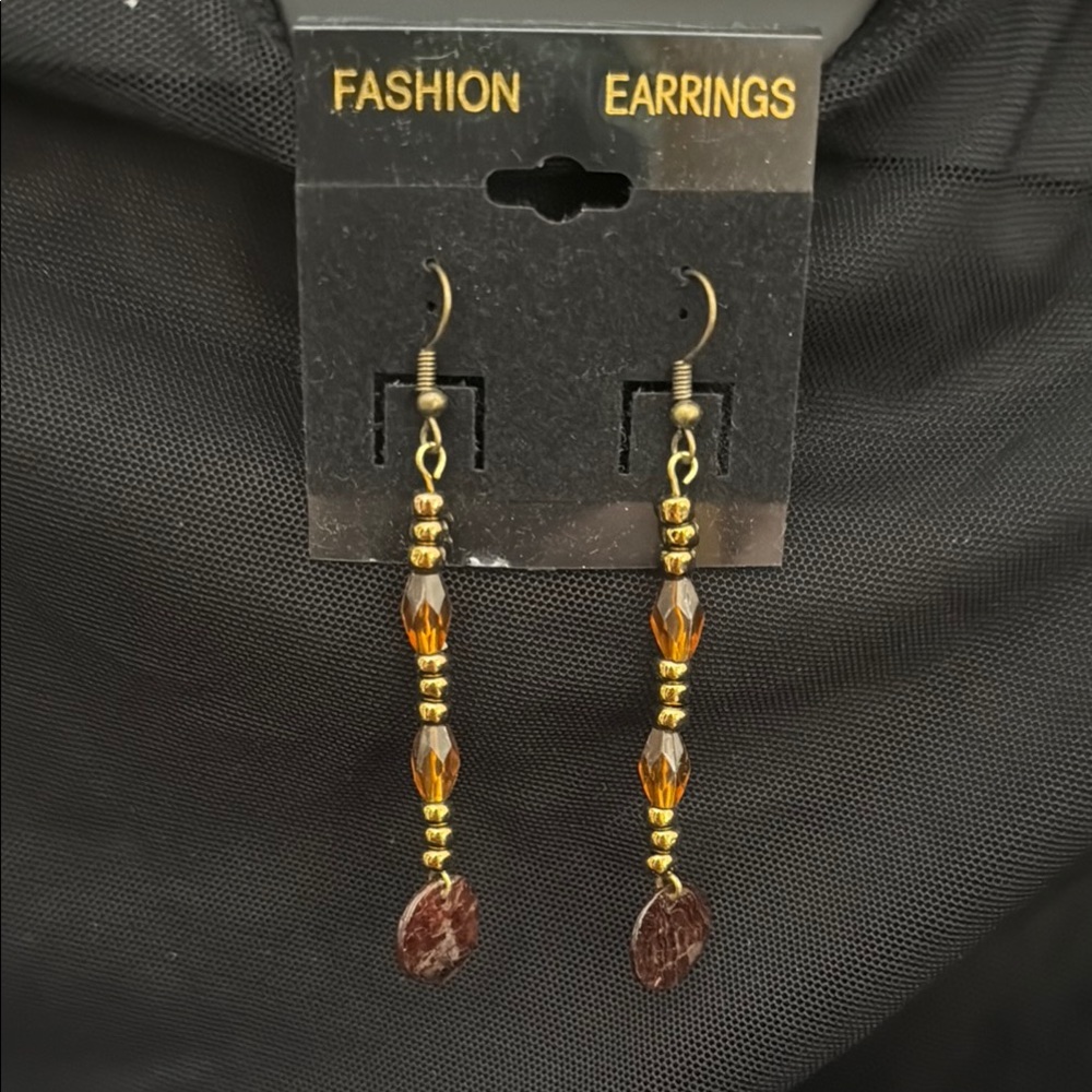 Elegant Gold and Brown Beaded Earrings